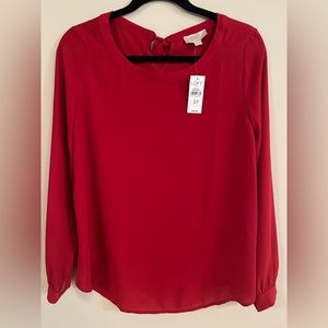 Women’s LOFT Outlet Red Long Sleeve Blouse NWT - Petite Small